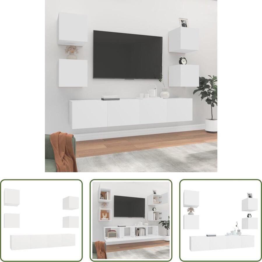 The Living Store Televisiemeubelset Klassiek Wit 6 stuks 80 x 30 x 30 cm en 30.5 x 30 x 30 cm - Foto 2
