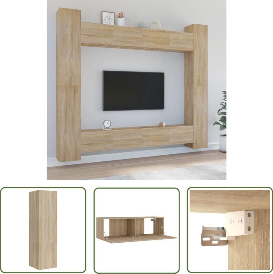 The Living Store televisiemeubelset sonoma eiken 4-delige set 100x30x30 cm 30.5x30x110 cm - Foto 2