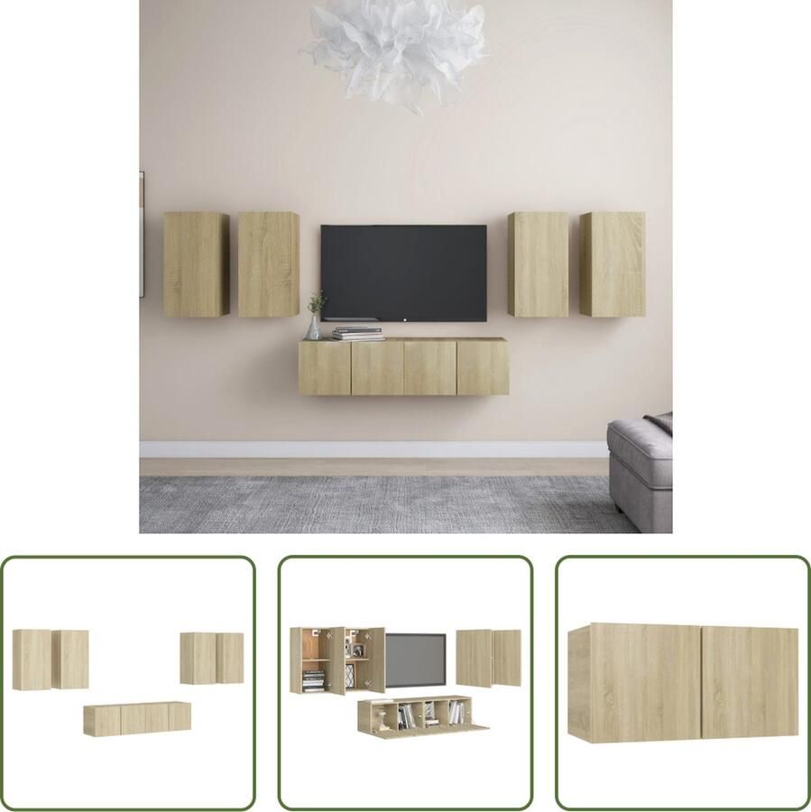 The Living Store TV-Wandmeubelset 4x 30.5x30x60cm + 2x 60x30x30cm Sonoma eiken Montage vereist - Foto 2