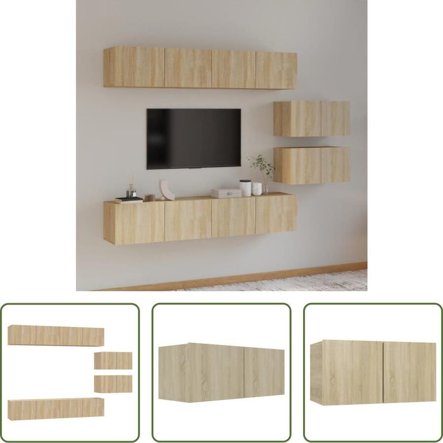 The Living Store TV Meubel set Klassiek 4x 80x30x30cm + 2x 60x30x30cm Sonoma eiken - Foto 2