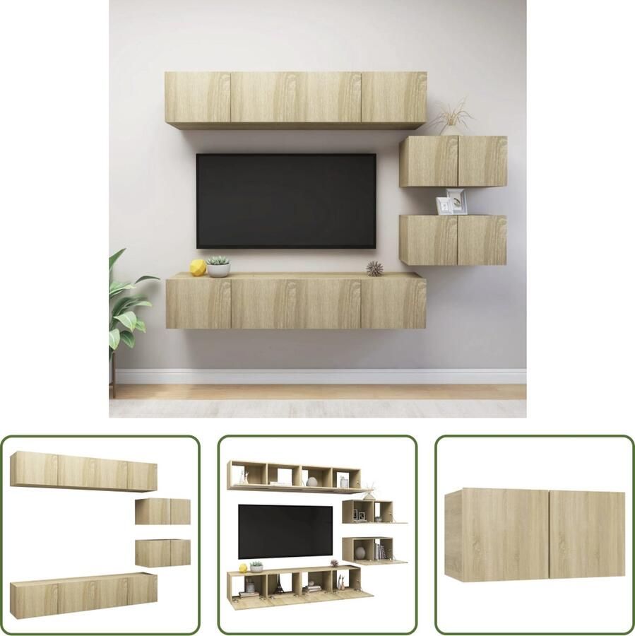 The Living Store TV meubelset Serie- Hangende TV-kasten Afmeting- 80 x 30 x 30 cm Kleur- Sonoma Eiken Spaanplaat - Foto 2