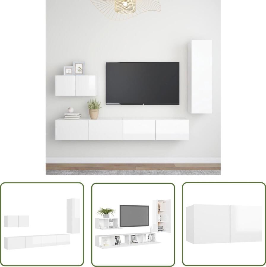 The Living Store Televisiemeubelset Stereokasten Hoogglans wit 60 x 30 x 30 cm 30.5 x 30 x 110 cm 100 x 30 x 30 cm - Foto 2