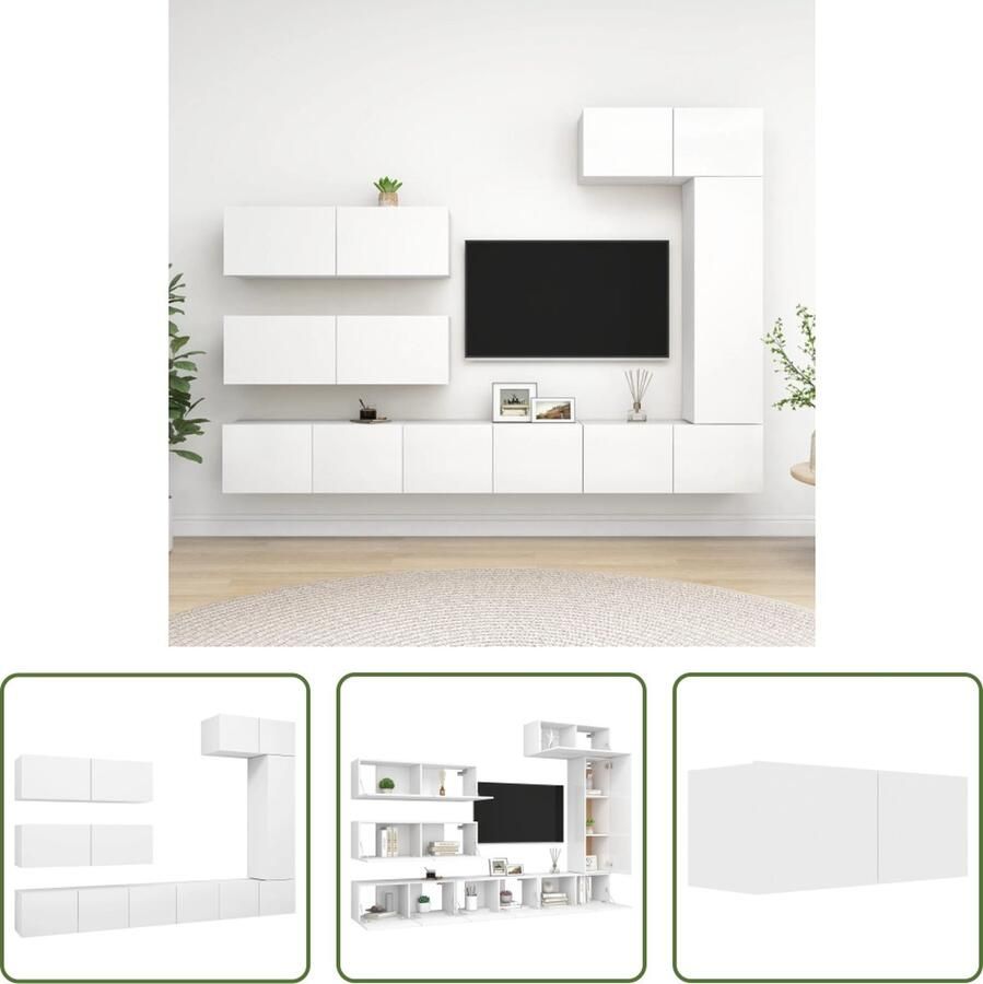 The Living Store televisiemeubelset wit spaanplaat 80 x 30 x 30 cm modern design veel opbergruimte aan de muur bevestigd eenvoudig te reinigen montage vereist - Foto 2
