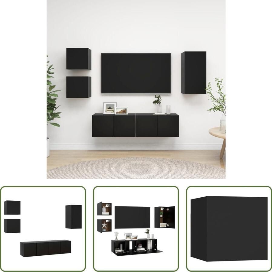 The Living Store Televisiemeubelset Wandmontage Praktisch en opvallend Zwart Spaanplaat Montage vereist 1x30.5x60cm 2x60x30cm 2x30.5x30cm - Foto 2