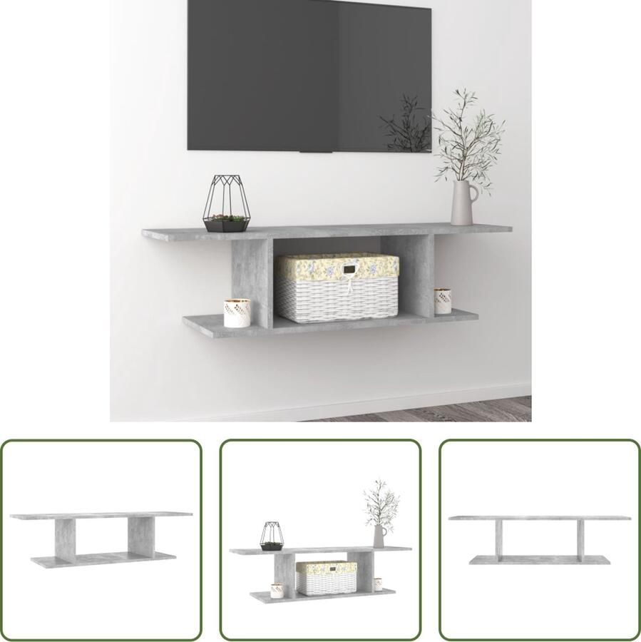 The Living Store TV wandkast Trendy en praktisch Hangend Betongrijs 103 x 30 x 26.5 cm Duurzaam - Foto 2