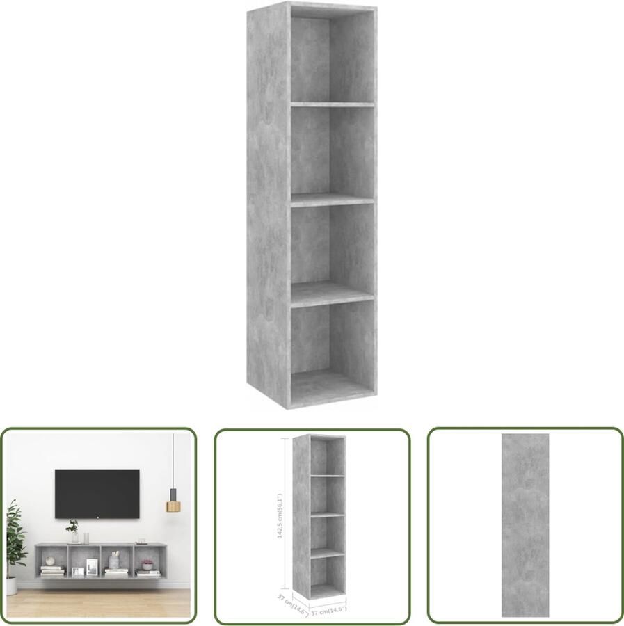 The Living Store Televisiewandmeubel Betongrijs 37 x 37 x 142.5 cm Opbergvakken