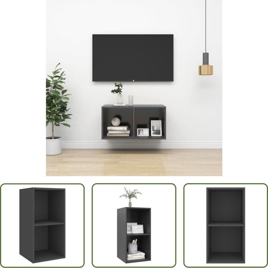 The Living Store Televisiewandmeubel grijs 37 x 37 x 72 cm praktisch opbergen - Foto 2