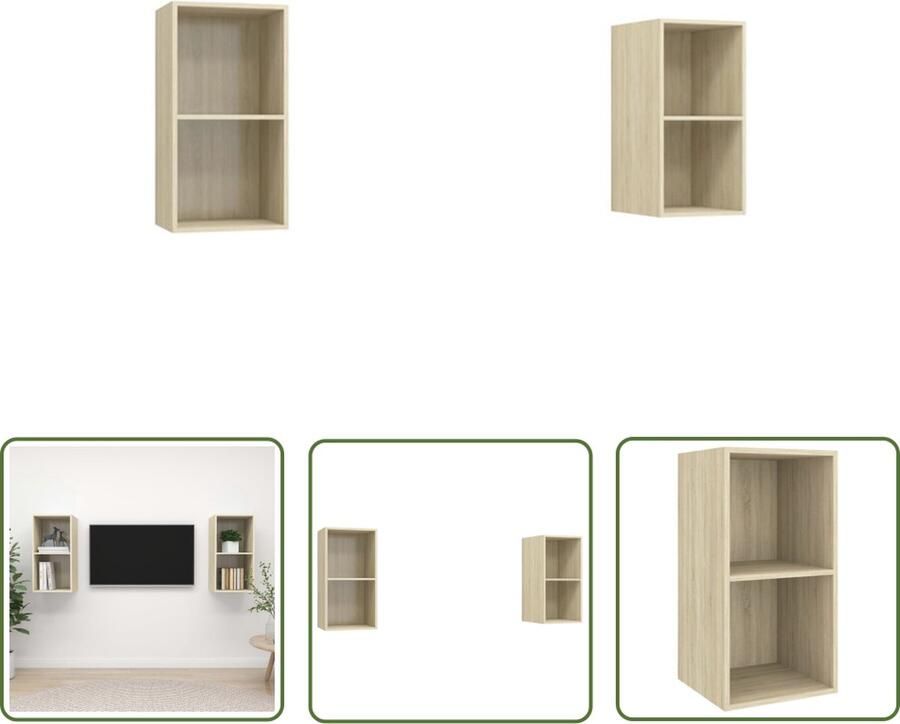 The Living Store Televisiewandmeubel Set Sonoma Eiken 37x37x72 cm 2 stuks - Foto 2