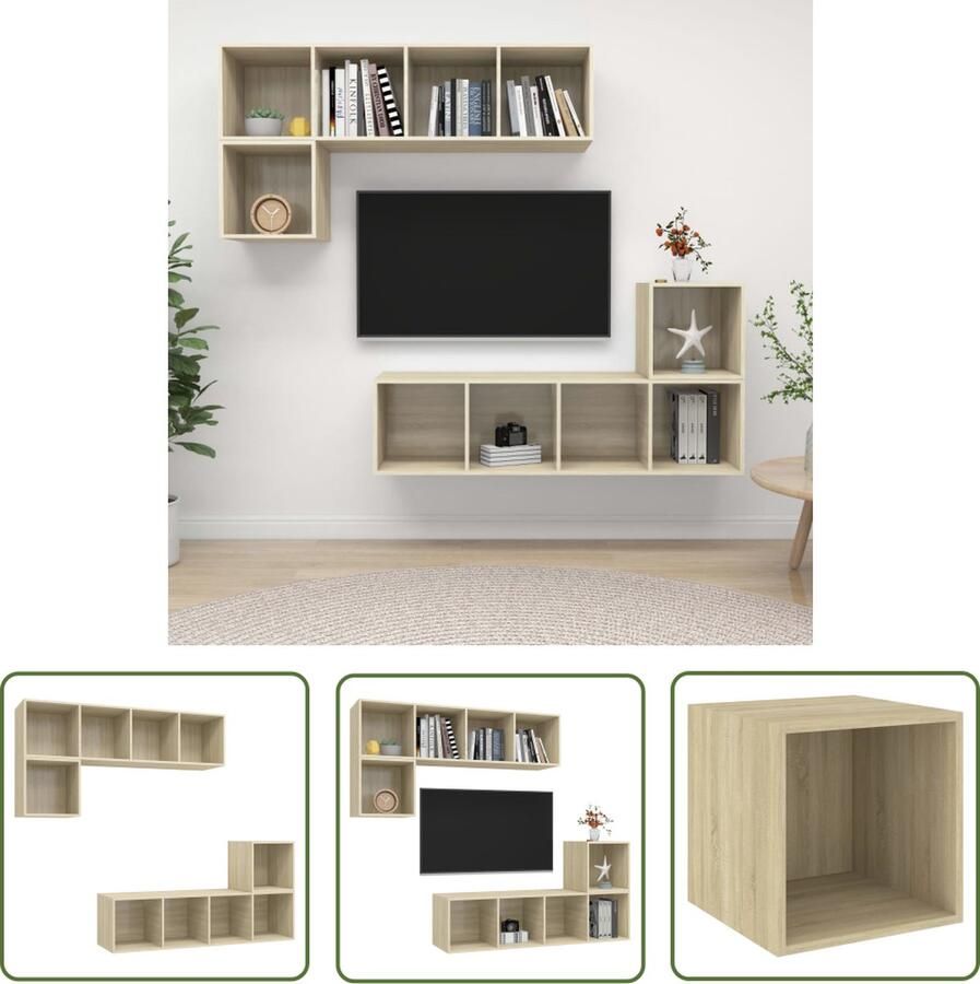 The Living Store Televisiewandmeubel Sonoma eiken 2x 37 x 37 x 37 cm 2x 37 x 37 x 142.5 cm Tv-meubel Salontafel Wandmeubel Houten Meubilair Sonomaplank - Foto 2