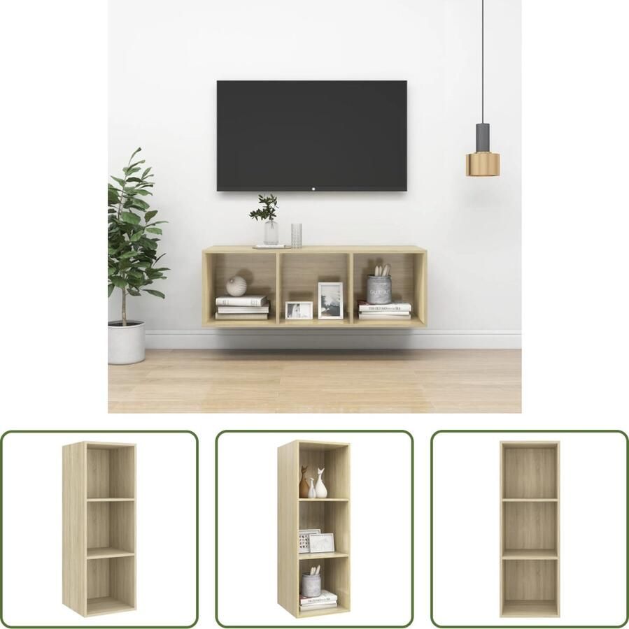 The Living Store Televisiewandmeubel Serie- Maat- 37 x 37 x 107 cm Kleur- sonoma eiken Met 3 vakken - Foto 2