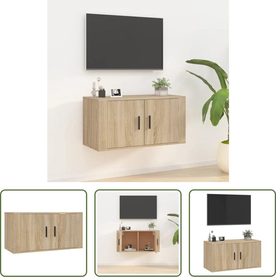 The Living Store Televisiewandmeubel Sonoma Eiken Wandgemonteerde 80x34.5x40 cm Uitzonderlijke kwaliteit - Foto 2
