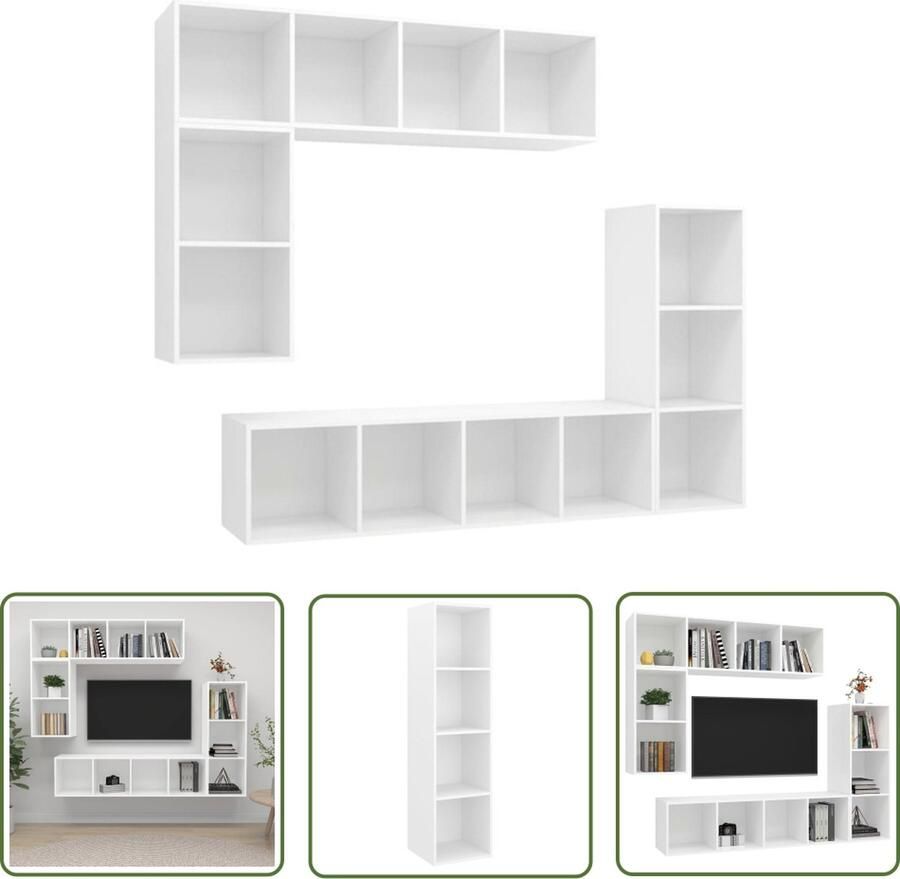 The Living Store Televisiewandmeubel Vermeld de hier TV-meubelset 37 x 37 x 72 cm 37 x 37 x 107 cm 37 x 37 x 142.5 cm Kleur- Wit Materiaal- Bewerkt hout - Foto 2