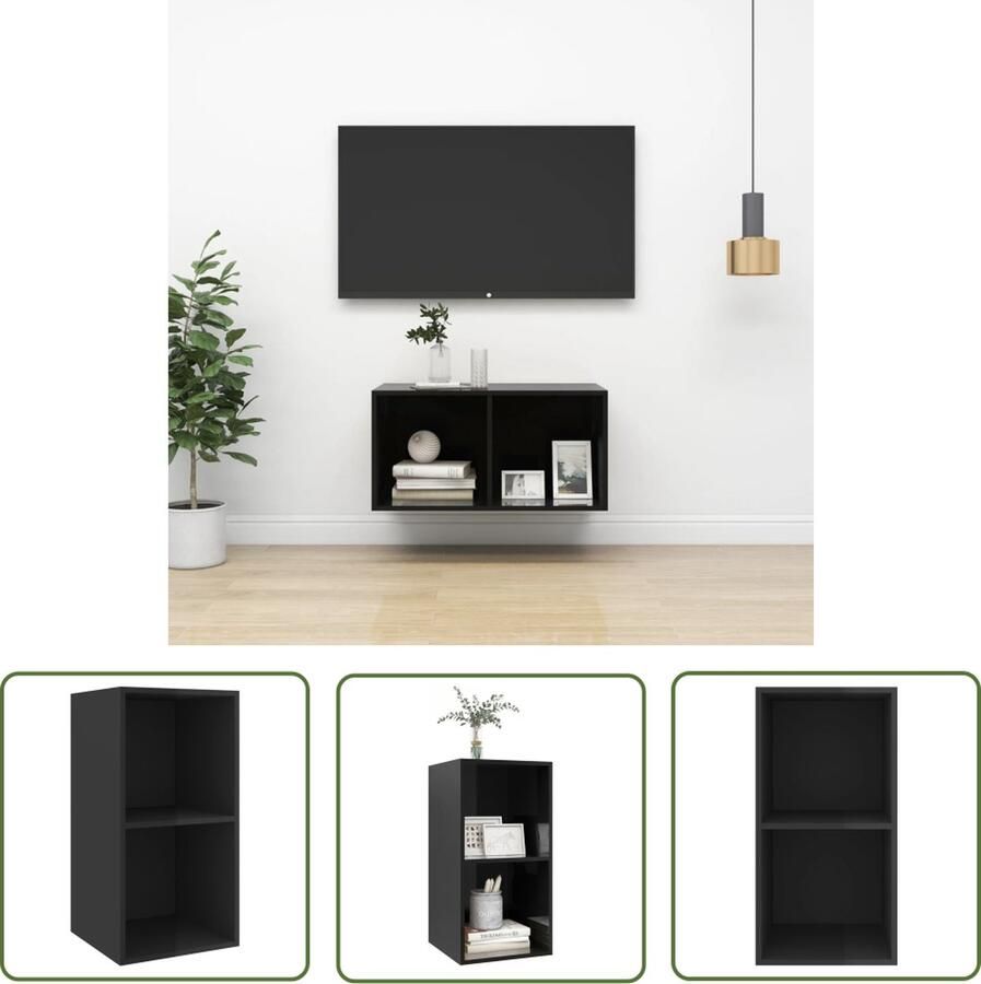 The Living Store Televisiewandmeubel Voldoende opbergruimte 37 x 37 x 72 cm Hoogglans zwart - Foto 2