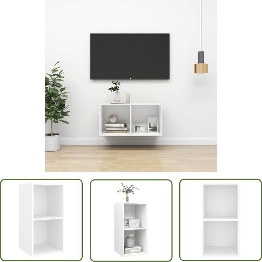 The Living Store Televisiewandmeubel Wit 37 x 37 x 72 cm Bewerkt hout - Foto 2