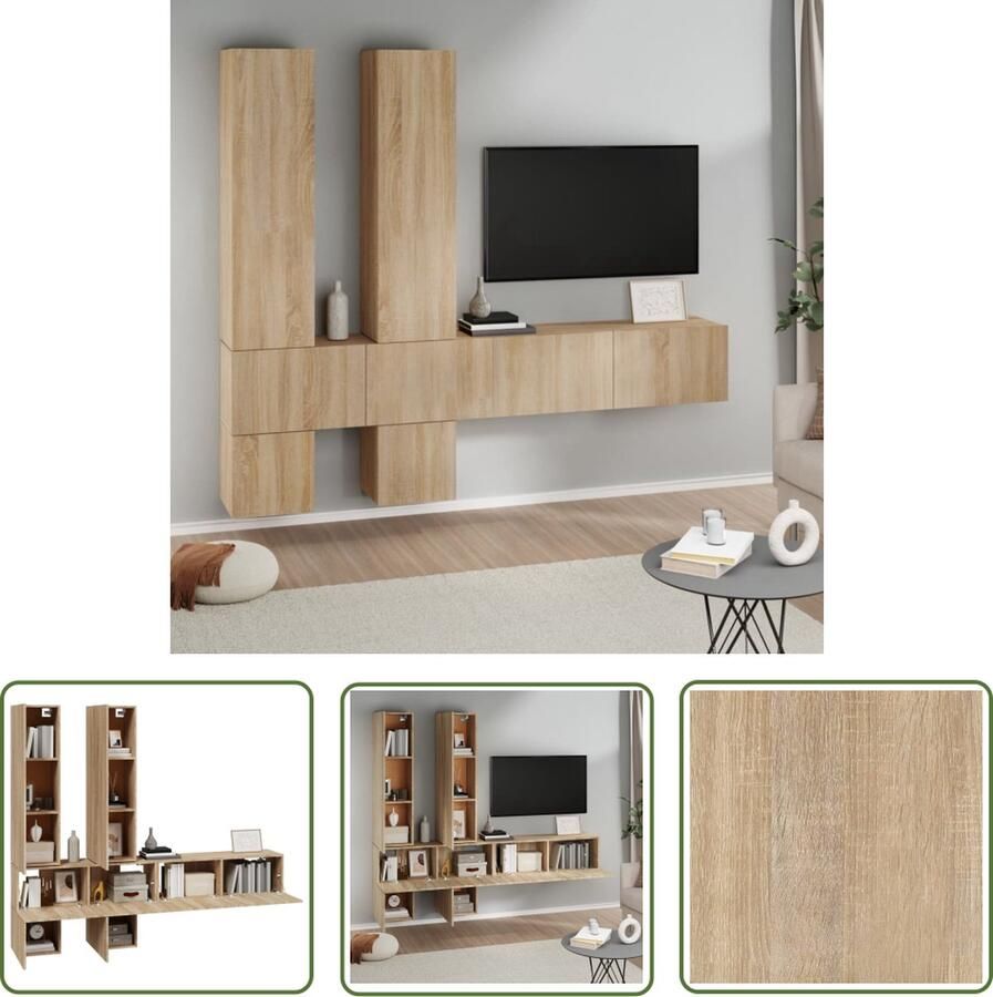 The Living Store Televisiewandmeubelen Sonoma Eiken Diverse Afmetingen Set van 6 Duurzaam Materiaal - Foto 2