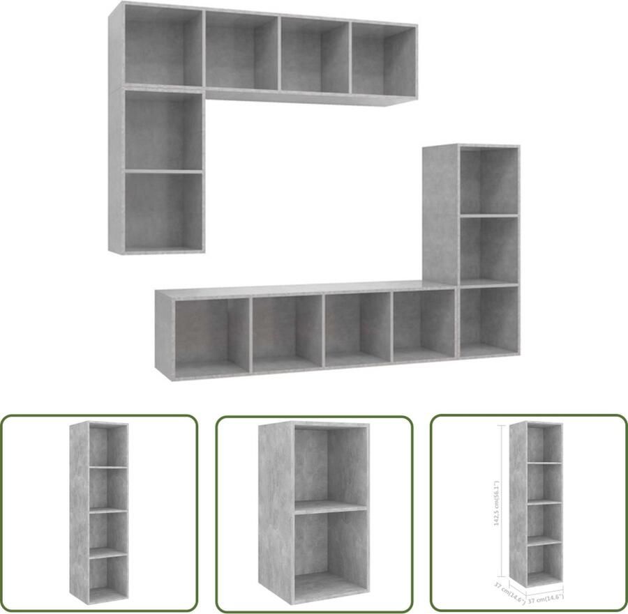 The Living Store Televisiewandmeubelset Betongrijs TV-meubels in verschillende maten Opbergruimte Eenvoudig schoon te maken