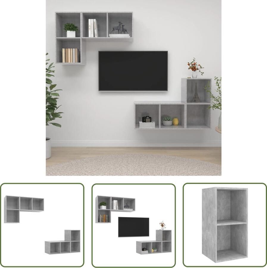 The Living Store Televisiewandmeubelset entertainment 37 x 37 x 72 cm Betongrijs Montage vereist - Foto 2