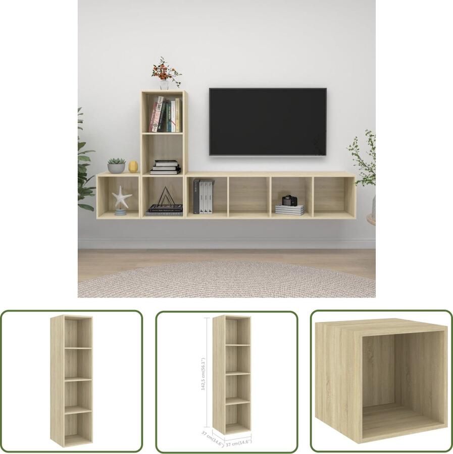 The Living Store Televisiewandmeubelset Onbekend Tv-meubel 37 x 37 x 37 cm 37 x 37 x 107 cm 37 x 37 x 142.5 cm Sonoma eiken