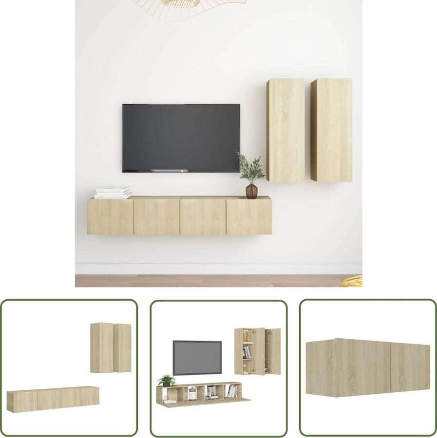 The Living Store Televisiewandmeubelset Opbergruimte Wandbevestiging Sonoma eiken Materiaal spaanplaat Montage vereist 4x TV-meubels - Foto 2