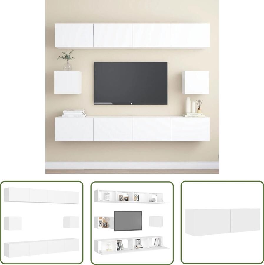 The Living Store Televisiewandmeubelset Serie- Opbergruimte 100x30x30cm Wit Spaanplaat Montage vereist - Foto 2