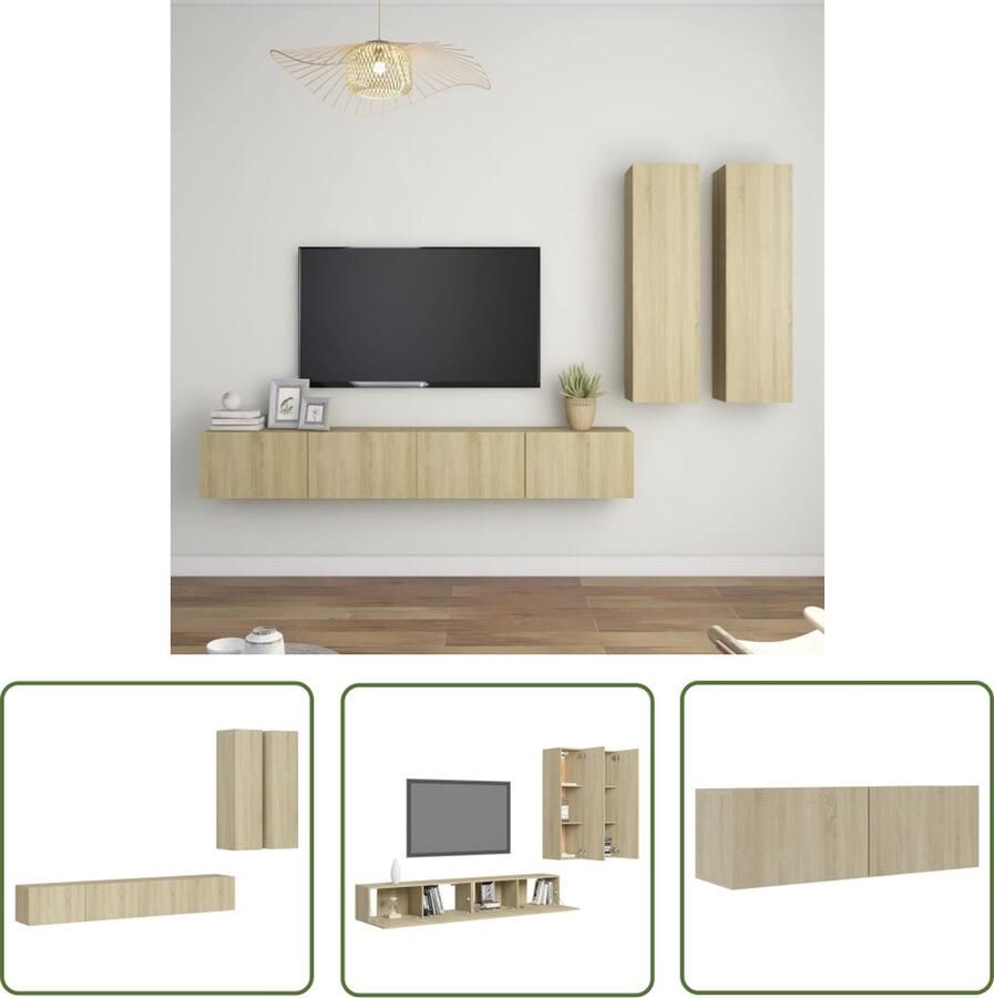 The Living Store Televisiewandmeubelset Sonoma eiken 2 x 30.5 x 30 x 110 cm + 2 x 100 x 30 x 30 cm - Foto 2