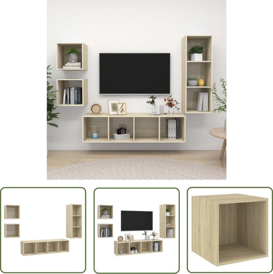 The Living Store Televisiewandmeubelset Sonoma Eiken 37 x 37 x 37 cm 107 cm 142.5 cm Tv-meubel Salontafel Wanddecoratie Houten Tv-stand Media Kast - Foto 3