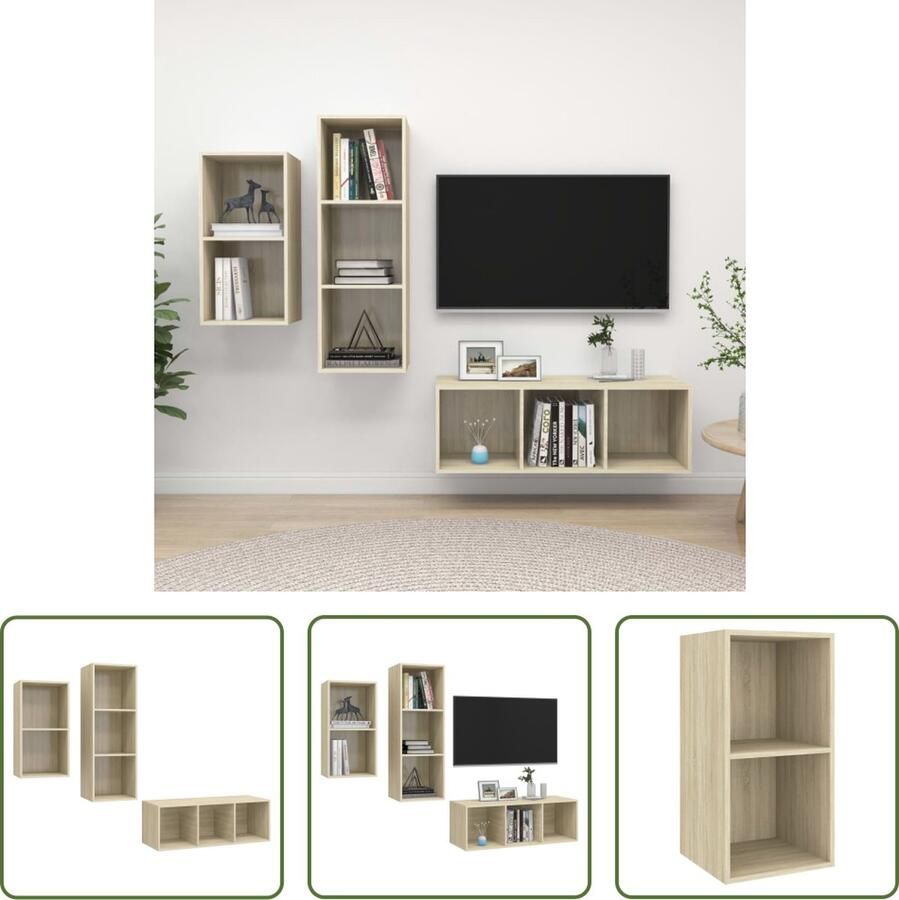 The Living Store Televisiewandmeubelset Sonoma eiken 37 x 37 x 72 cm 107 cm Montage vereist - Foto 2