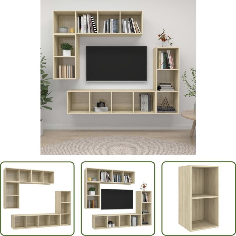 The Living Store Televisiewandmeubelset Sonoma eiken Bewerkt hout Montage vereist - Foto 2