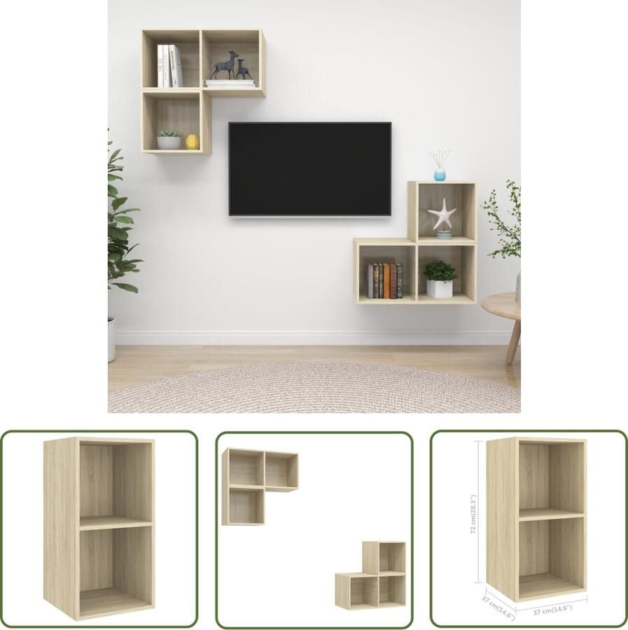 The Living Store Televisiewandmeubelset Tv-meubel 37 x 37 x 37 cm 37 x 37 x 72 cm Sonoma eiken