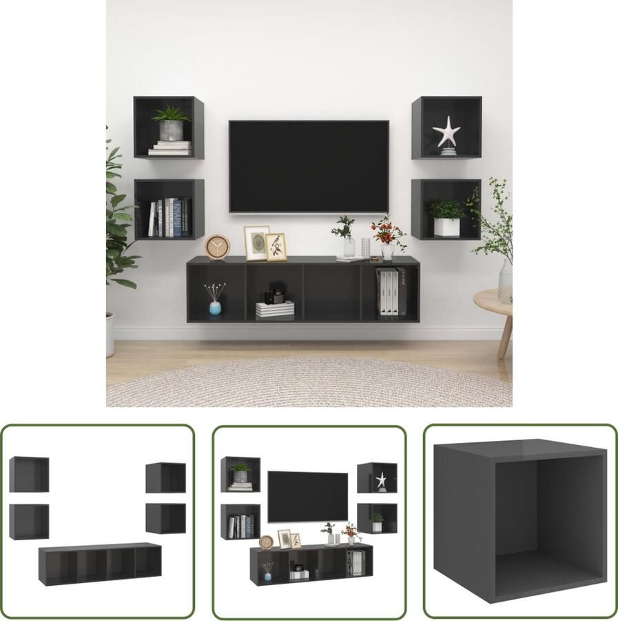 The Living Store Televisiewandmeubelset Tv-meubel 37 x 37 x 37 cm Hoogglans grijs