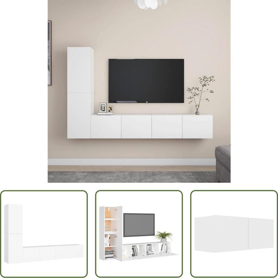 The Living Store Televisiewandmeubelset Tv-meubels Afmetingen- 80 x 30 x 30 cm 30.5 x 30 x 60 cm Kleur- wit Materiaal- spaanplaat Montage vereist - Foto 2