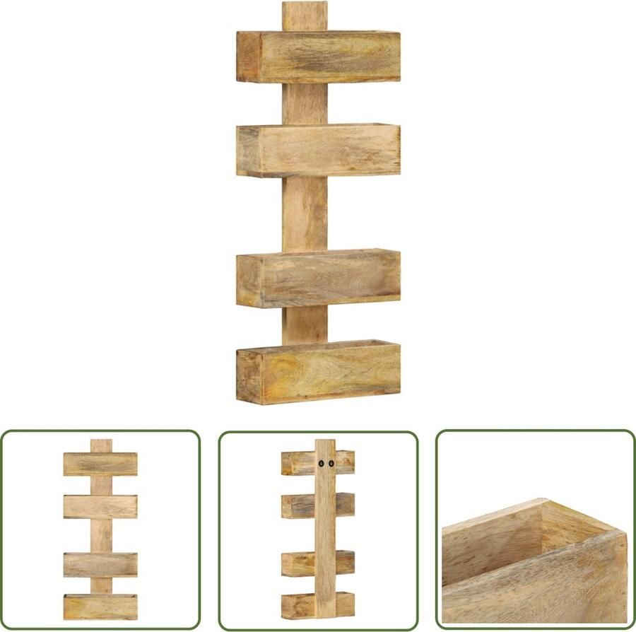 The Living Store Tijdschriftenrek Massief Mangohout 30 x 11 x 72 cm 4 schappen - Foto 2