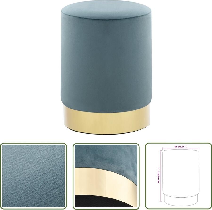 VidaXL Kruk fluweel 28 x 36 cm lichtblauw en goudkleurig Luxe Kruk Velvet Kruk Blauwe Kruk Gouden Kruk Woonaccessoires