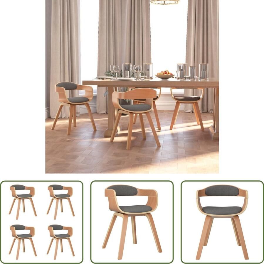 The Living Store Trendy Eetstoelen Lichtgrijs en Lichthout 49 x 51 x 70 cm Stof en Gebogen Hout Trendy Eetkamerstoelen Grijs Design Meubels Moderne Eetkamerstoelen Stijlvolle Eetkamerstoelen - Foto 2