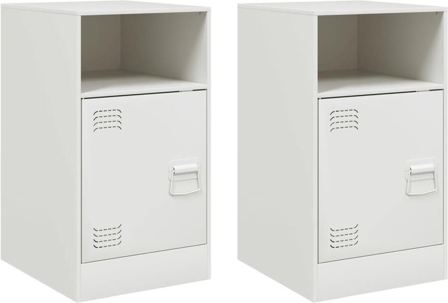 The Living Store Nachtkastjes 2 st 34 5x39x62 cm staal wit Nachtkastjes Slaapkamermeubilair Staal Meubil Wit Meubilair Koudgewalst Staal - Foto 2