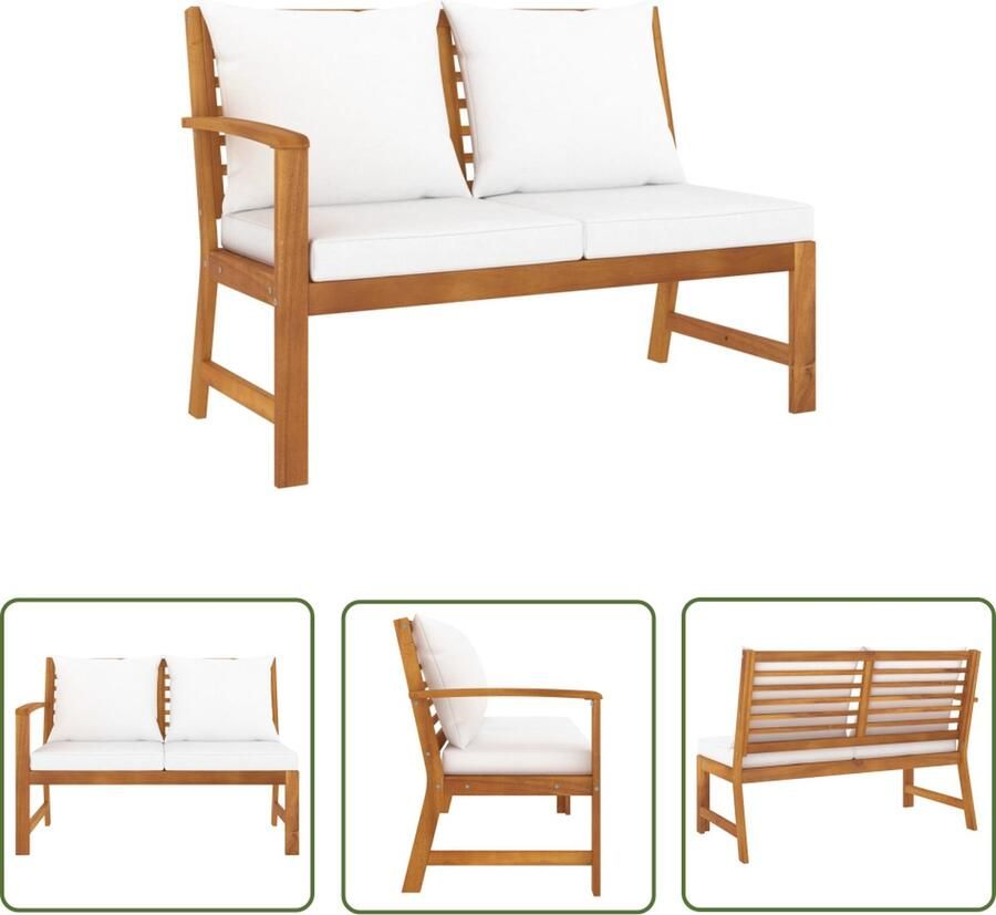 The Living Store Tuinbank met crèmekleurig kussen 114 5 cm massief acaciahout Tuinbank Acacia Hout Outdoor Meubilair Loungebank Balkon Set