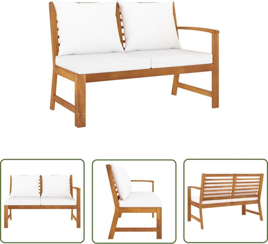 The Living Store Tuinbank met crèmekleurig kussen 114 5 cm massief acaciahout Tuinbank Acacia Hout Tuinset Loungebank Buitendecor