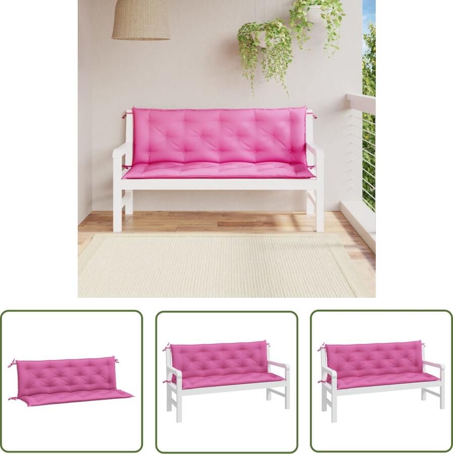 The Living Store Tuinbankkussens 150 x 50 x 7 cm Polyester Roze Tuinbankkussens Buitenkussens Balkondecoratie Lounge Set Tuinset - Foto 2
