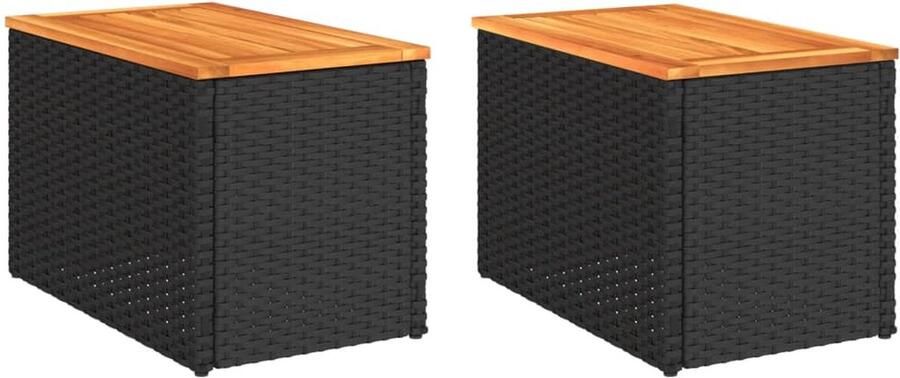 VidaXL Tuinbijzettafels 2 stuks 55x34x37 cm Zwart Tuintafel Tuinbijzettafel Buitentafel Ratan Tafel Zwarte Tafel