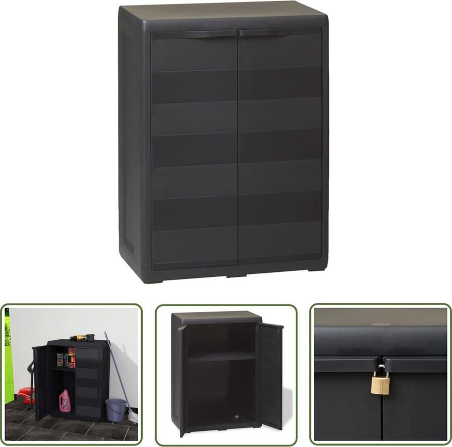 The Living Store Opslagkast Tuinkast Afmetingen- 65x38x87cm Kleur- zwart Materiaal- PP TÃV-GS gecertificeerd - Foto 2