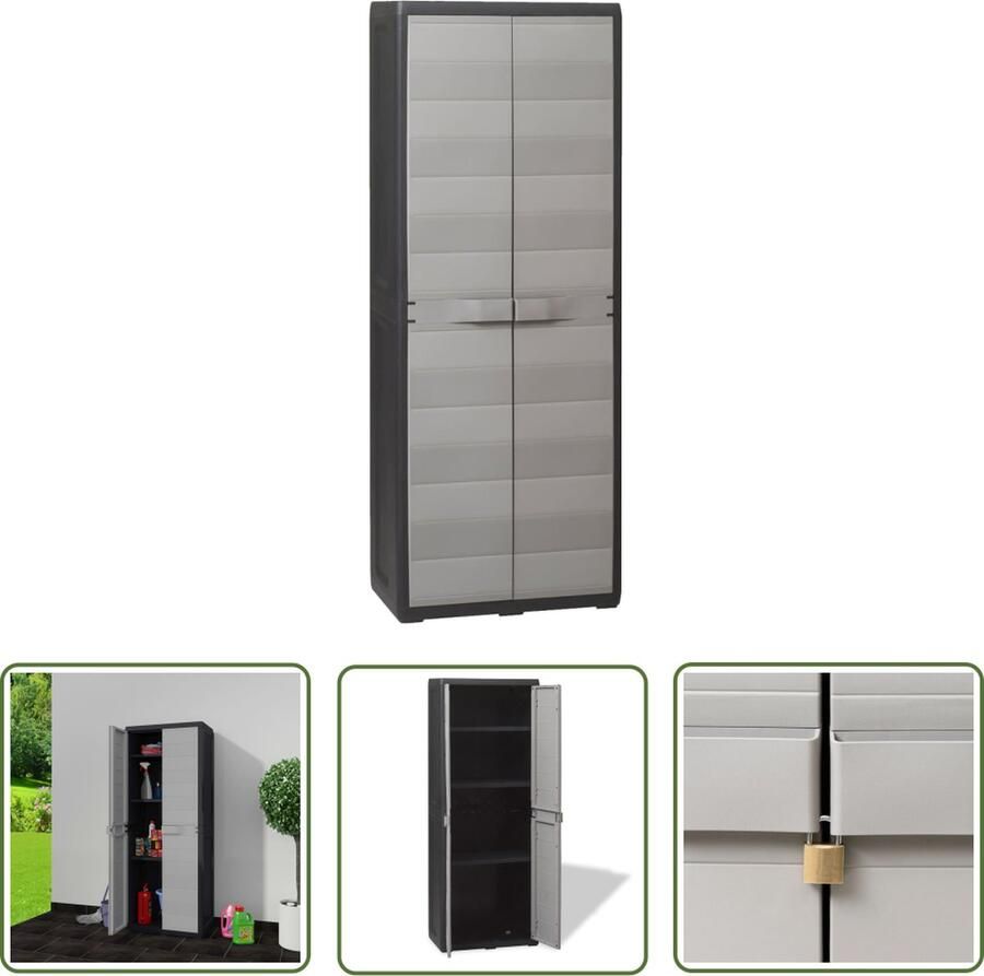The Living Store Opslagkast Polypropyleen 65 x 38 x 171 cm TÃV-GS gecertificeerd Opslagkast Buitenschrank Tuinkast Kunststof Kast Grijze Kast - Foto 2