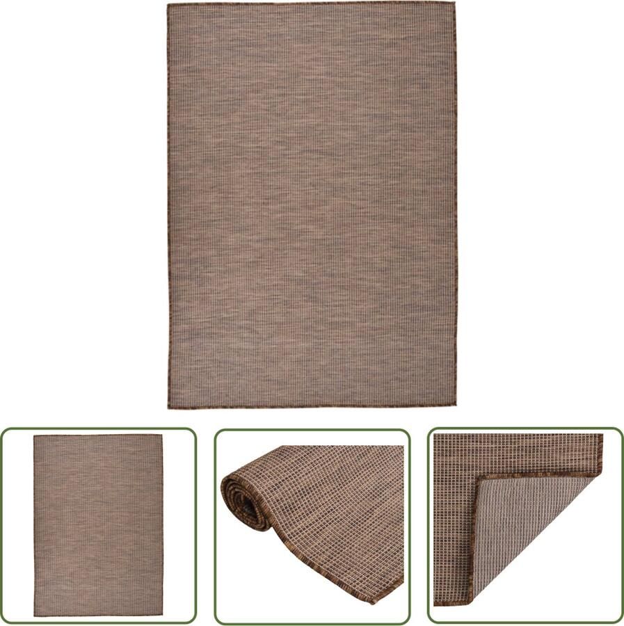The Living Store Tuinkleed Platgeweven polypropyleen Weerbestendig en uv-bestendig Bruin 140x200 cm Tuintapijten Outdoor Tapijt Patio Dekentje Veranda Kussen Terrasdecoratie