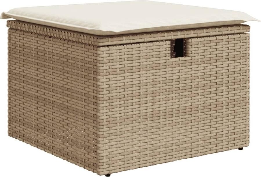 VidaXL Tuinkruk met kussen 55x55x37 cm poly rattan beige Tuinkruk Tuinstoelen Buitendecor Terrasdecor Lounge Set - Foto 2