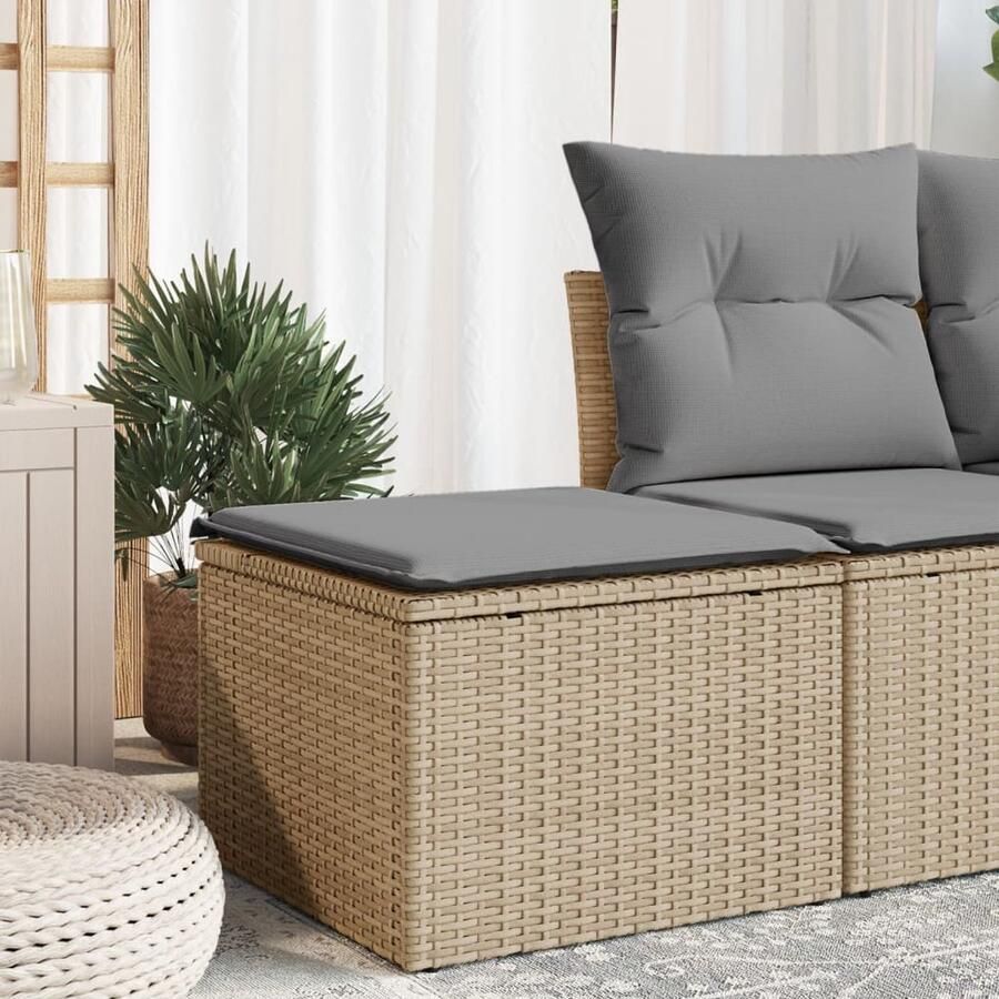 The Living Store Tuinkruk met kussen 55x55x37 cm poly rattan beige Tuinstoel Buitentijdbank Lounge Stoel Relaxstoeltje Patio Set - Foto 2