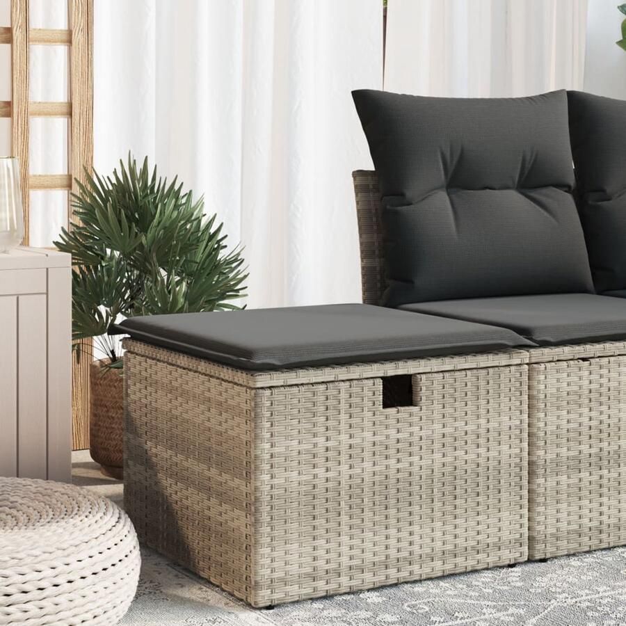 The Living Store Tuinkruk met kussen 55x55x37 cm poly rattan lichtgrijs Tuinkruk Outdoor Furniture Lounge Set Balkon Meubel Patioset - Foto 2