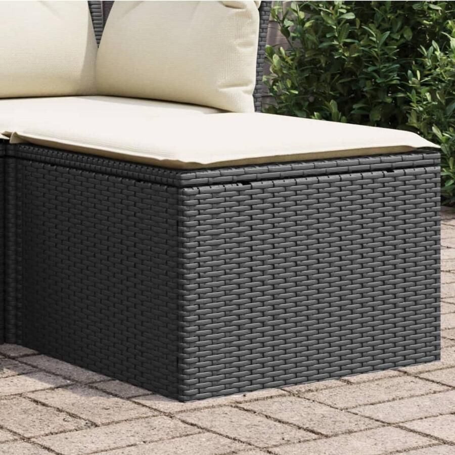 The Living Store Tuinkruk met kussen 55x55x37 cm poly rattan zwart Tuinkruk Zwarte Tuinkruk Outdoor Stoel Lounge Stoel Patio Set - Foto 2