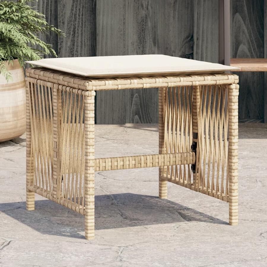 The Living Store Tuinkrukken 4 st met kussens 41x41x36 cm poly rattan beige Tuinkrukken Outdoor Meubels Lounge Stoel Patioset Buitendining - Foto 2