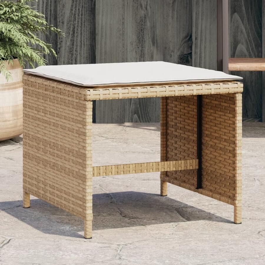 The Living Store Tuinkrukken 4 st met kussens 41x41x36 cm poly rattan beige Tuinkrukken Buitendecoratie Lounge Stoel Patio Meubel Garden Furniture - Foto 2