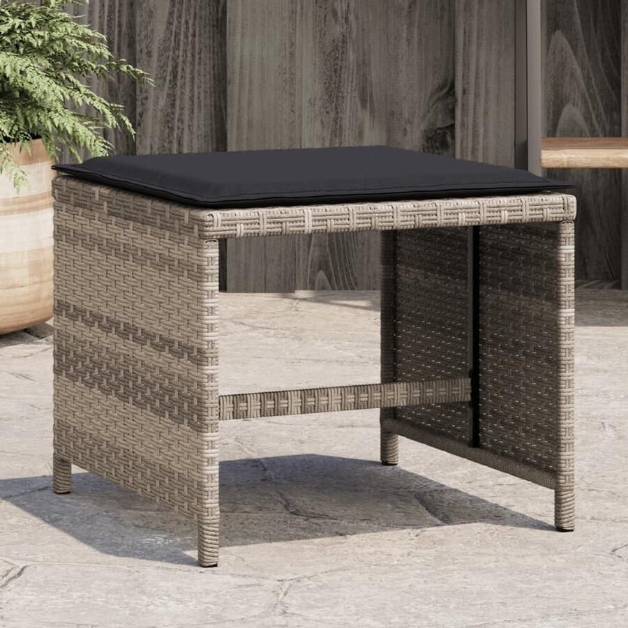 The Living Store Tuinkrukken 4 st met kussens 41x41x36 cm poly rattan lichtgrijs Tuinkrukken Outdoor Meubilair Lounge Stoel Patio Furniture Buitendining - Foto 2