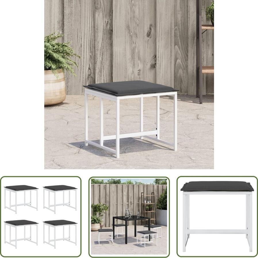 The Living Store Tuinkrukken Set van 4 Textileen en Staal Wit Comfortabele Kussens Afneembare en Wasbare Hoezen Tuinkrukken Tuinstoelen Buitendecoratie Terrasdecoratie Lounge Stoel